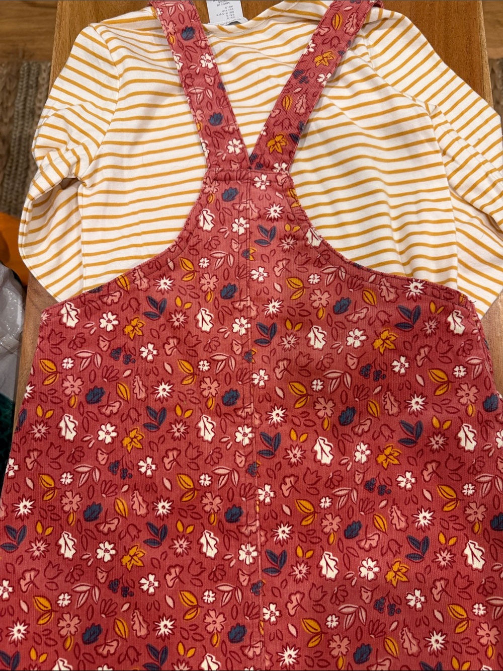NWT Tahari Corduroy Pinafore Dress and Striped Tee - Picture 3 of 4